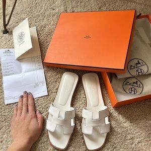 Hermes Oran Sandals in Blanc White